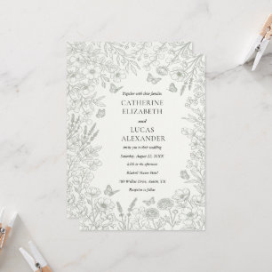 Convite de Casamento Elegante em Cinza com Arte Li