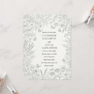 Convite de Casamento Elegante em Cinza com Arte Li