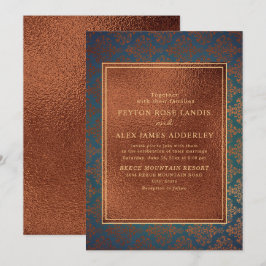 Convite de Casamento Elegante em Cobre e Damask Te