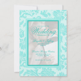 convite de casamento elegante em damasco azul-mari