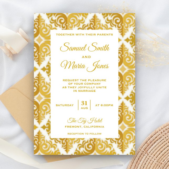 Convite de Casamento Elegante em Dourado e Branco  (Criador carregado)