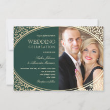 Convite de Casamento Elegante em Ouro e Verde Esme