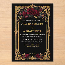 Convite de Casamento Elegante em Preto com Rosa Do