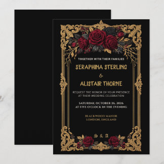 Convite de Casamento Elegante em Preto com Rosa Do