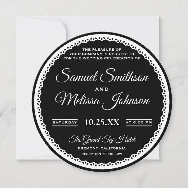Convite de Casamento Elegante em Preto e Branco co (Frente)