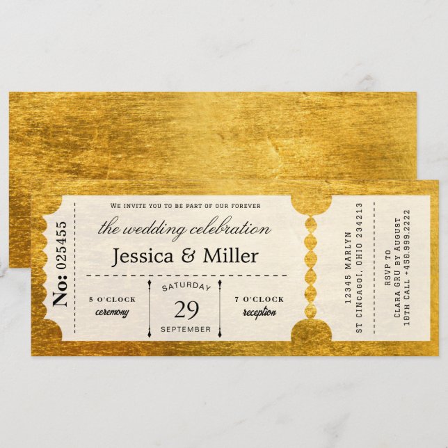 Convite de Casamento Elegante em Preto e Dourado e (Frente/Verso)