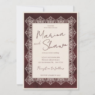 Convite de Casamento Elegante em Renda Burgundy Ol