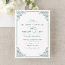 Convite de Casamento Elegante em Verde com Moldura