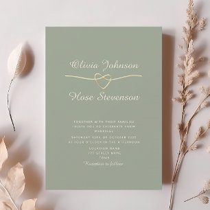 Convite de Casamento Elegante em Verde Sage Dourad