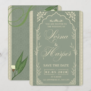 Convite de Casamento Elegante em Verde Sálvia Euca