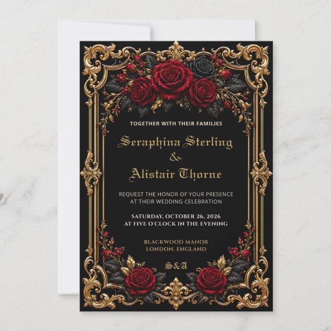 Convite de Casamento Elegante Escuro Gótico (Frente)