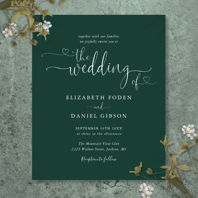Convite de Casamento Elegante Esmeralda com Letra  (Budget Elegant Emerald Script Wedding Invitation)