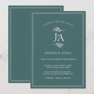 Convite de Casamento Elegante Esmeralda Verde Clás