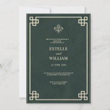 Convite de Casamento Elegante Esmeralda Verde e Do