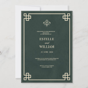 Convite de Casamento Elegante Esmeralda Verde e Do