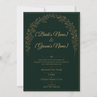 Convite de Casamento Elegante Esmeralda Verde e Do