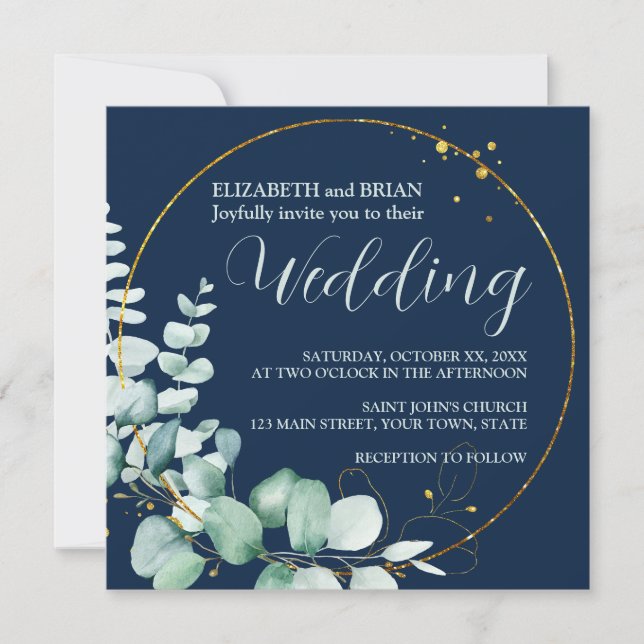 Convite de Casamento Elegante Eucalipto (Frente)