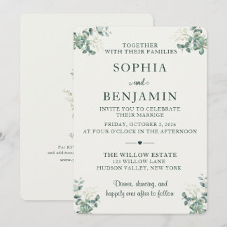 Convite de Casamento Elegante Eucalipto