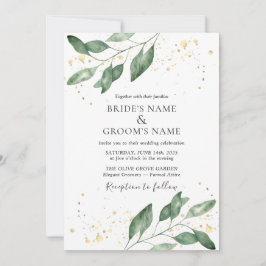 Convite de Casamento Elegante Eucalipto Dourado