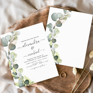 Convite de Casamento Elegante Eucalipto Econômico