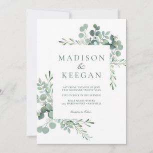 Convite de Casamento Elegante Eucalipto QR Code