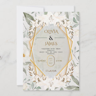 Convite de Casamento Elegante Flor de Lírio Branco