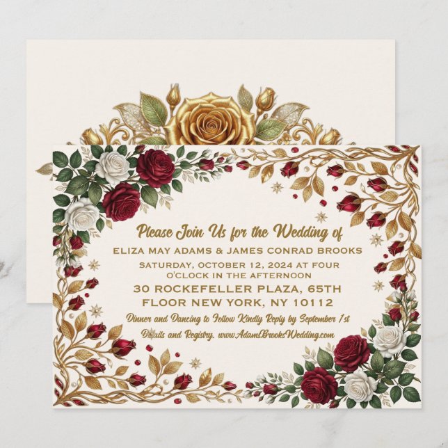 Convite de Casamento Elegante Flor de Rosa de Nova (Frente/Verso)