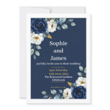 Convite de Casamento Elegante Floral Azul Marinho