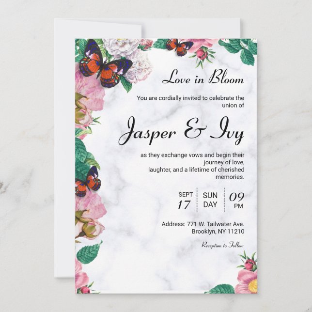 Convite de Casamento Elegante Floral Bliss (Frente)