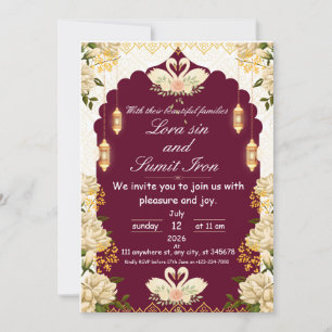Convite de Casamento Elegante Floral Borgonha
