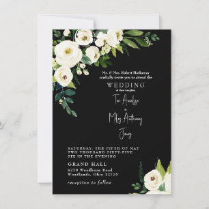 Convite de Casamento Elegante Floral Branco/Preto