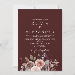 Convite de casamento elegante floral burgundy
