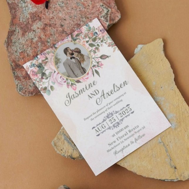 Convite De Casamento Elegante Floral Rosa (Pink Floral Elegant Wedding )