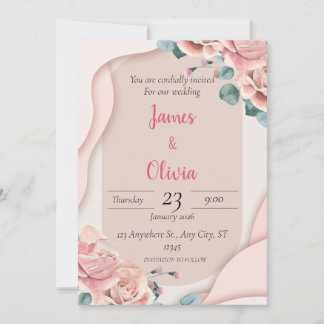 Convite de Casamento Elegante Floral Rosa Corado