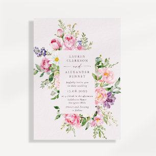 Convite de Casamento Elegante Floral Rosa para a P