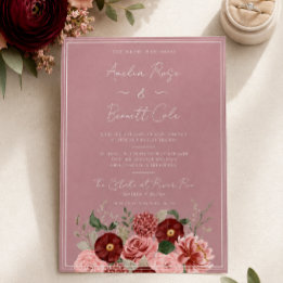 Convite de Casamento Elegante Floral Rosa Poento B