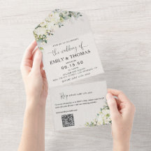 Convite de Casamento Elegante Flores Brancas Tudo