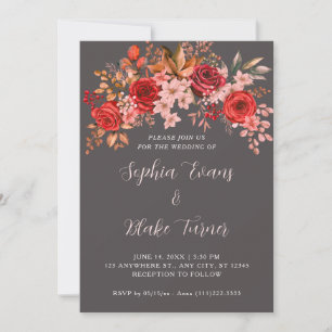 Convite de Casamento Elegante Flores de Rosas Verm