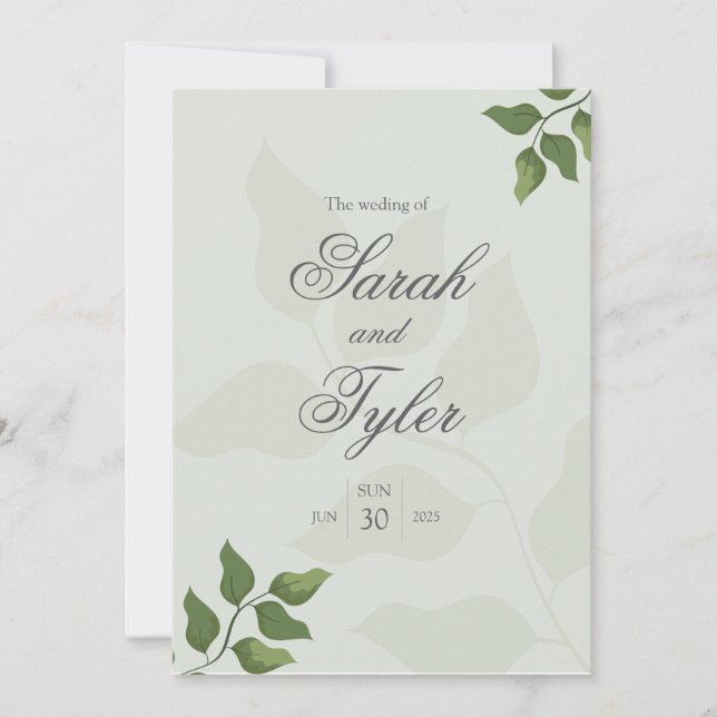 Convite de Casamento Elegante Folhagem Verde Boho (Frente)