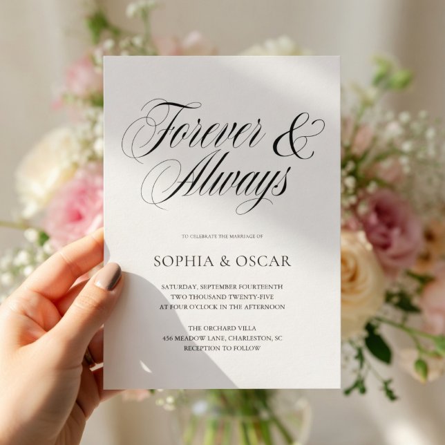 Convite de Casamento Elegante Forever & Always Scr (Criador carregado)