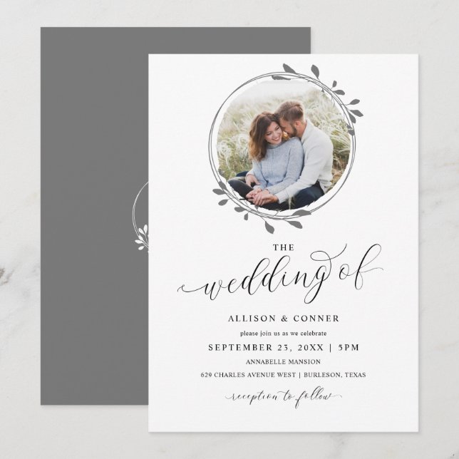 Convite de Casamento Elegante Foto Rascunho Românt (Frente/Verso)