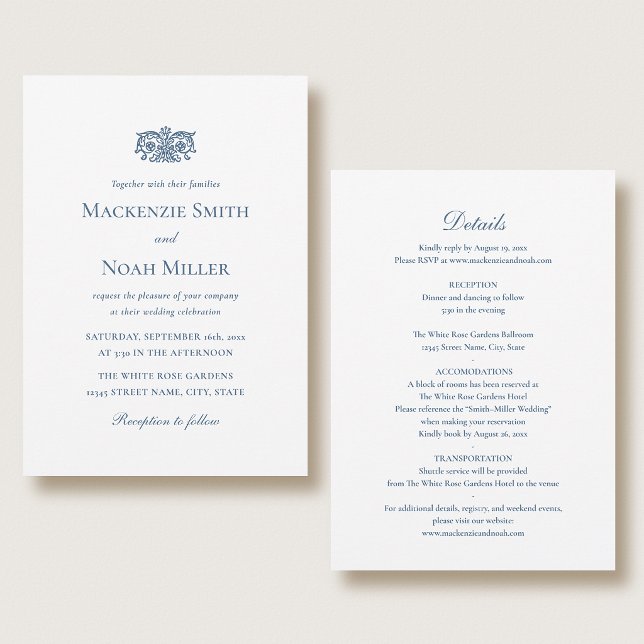 Convite de Casamento Elegante Frente e Verso Azul (Criador carregado)