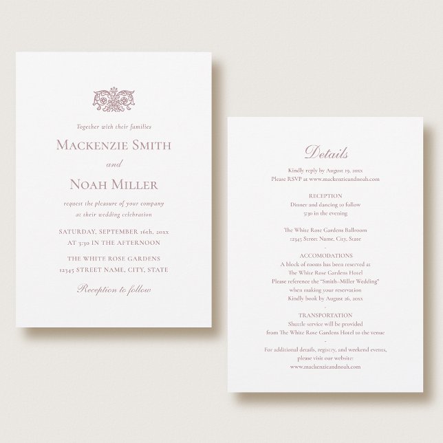 Convite de Casamento Elegante Frente e Verso Rosa (Criador carregado)