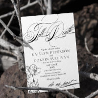 Convite de Casamento Elegante Gótico com Flor Silv