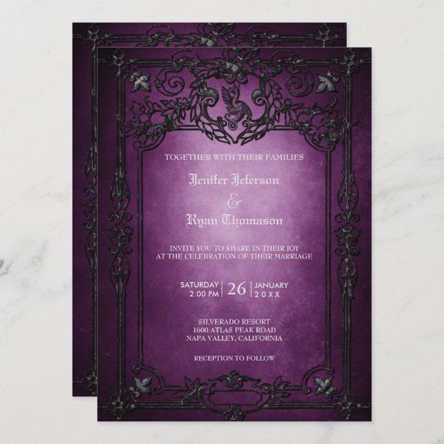 Convite de casamento elegante gótico de halloween (Frente/Verso)
