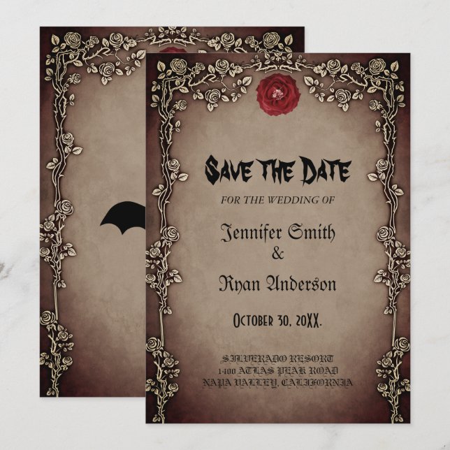 Convite de casamento Elegante Gótico para salvar a (Frente/Verso)