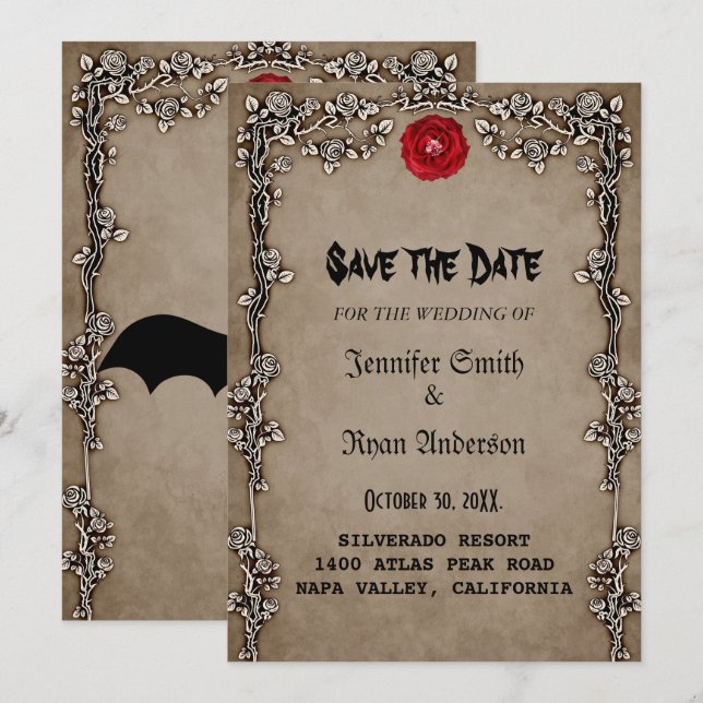 Convite de casamento Elegante Gótico para salvar a (Frente/Verso)
