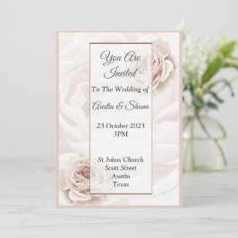 Convite de Casamento Elegante, grandes flores rosa