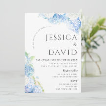 Convite de Casamento Elegante Hortênsia Azul