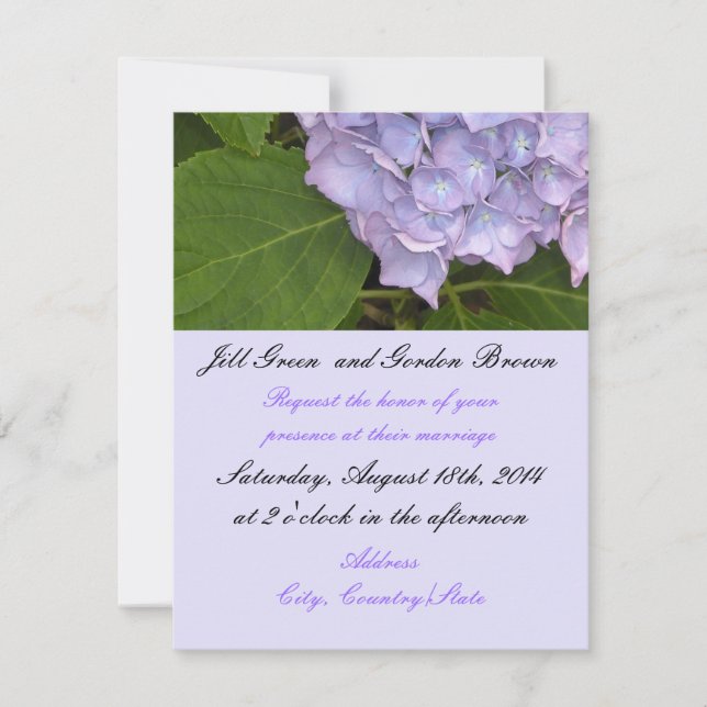 Convite de Casamento Elegante Hortênsia Roxa (Frente)